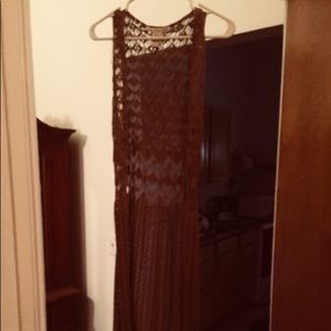 Crochet brown long vest style